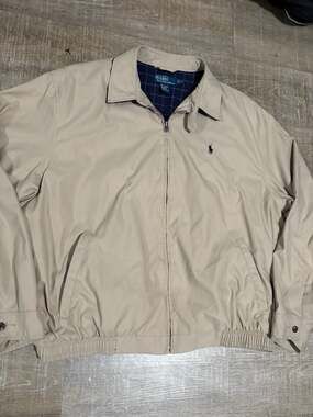Vintage Polo Ralph Lauren Harrington Jacket XL Khaki Tan Plaid Lined Windbreaker
